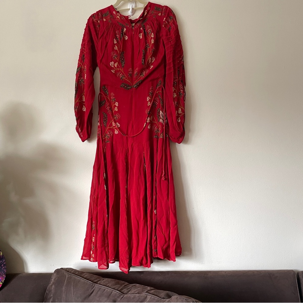 NEW FARM RIO berry garden long sleeve pleated maxi dress red boho wedding guest - Picture 12 of 13